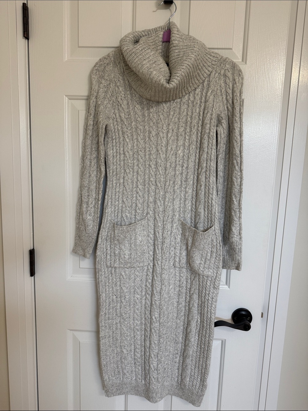 Rachel Zoe Light Gray Cable-Knit Cowl Neck Sweater Dress